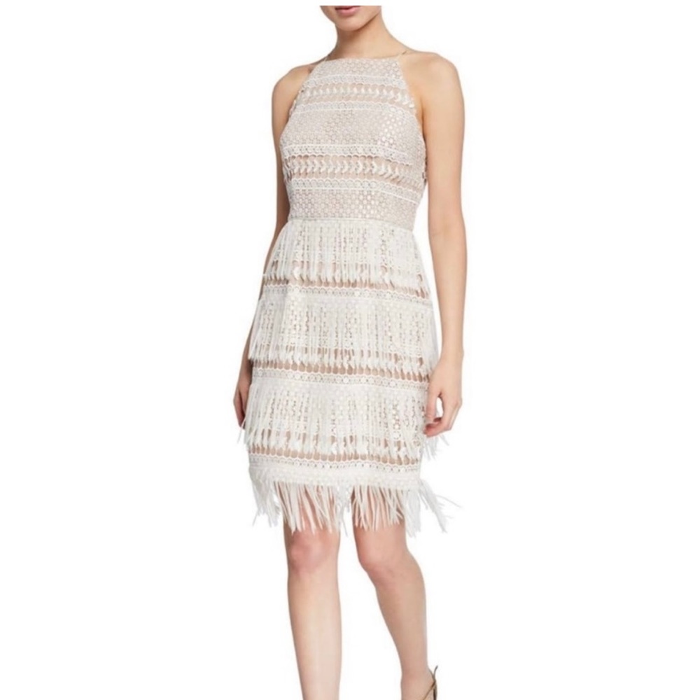 Aidan Mattox Ivory Lace & Fringe Cocktail Dress